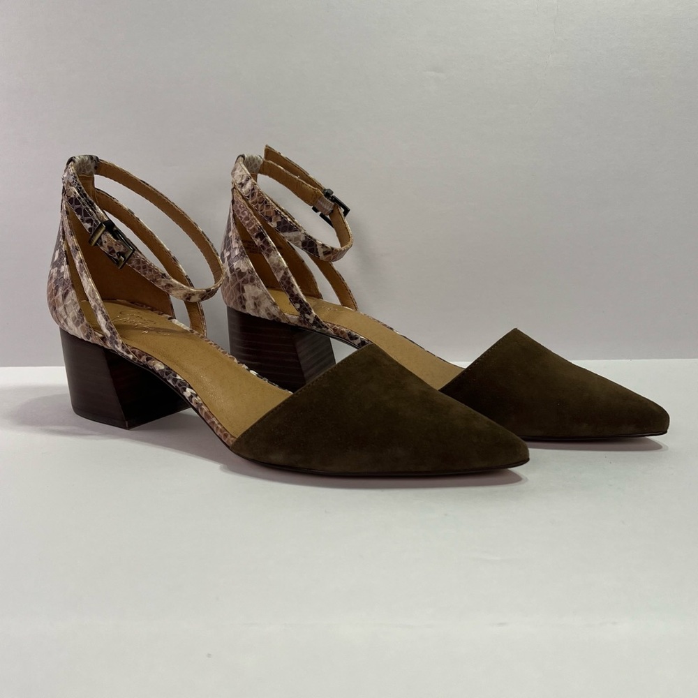 Crown Vintage Vavi Pump - green suede/brown snake skin faux leather, size 8 - Picture 1 of 11